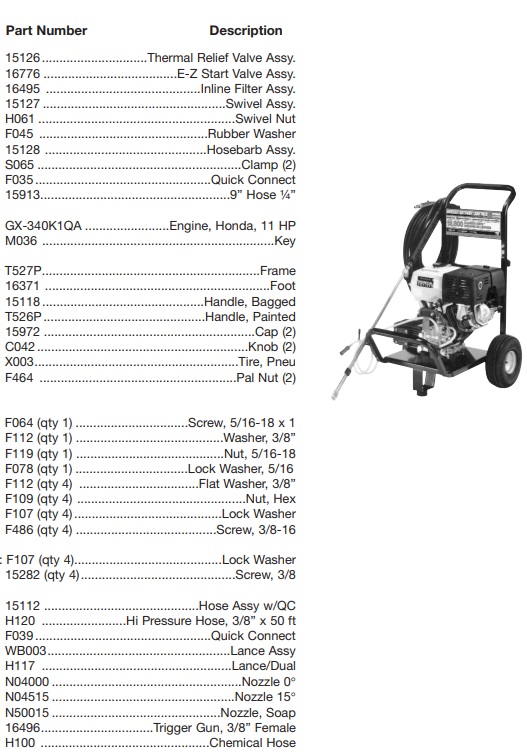 WATER DRIVER model WGC3240 power washer parts